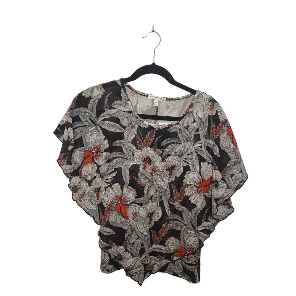 Notations Petite Floral Blouse Black/White/Red Polyester/Spandex P/S